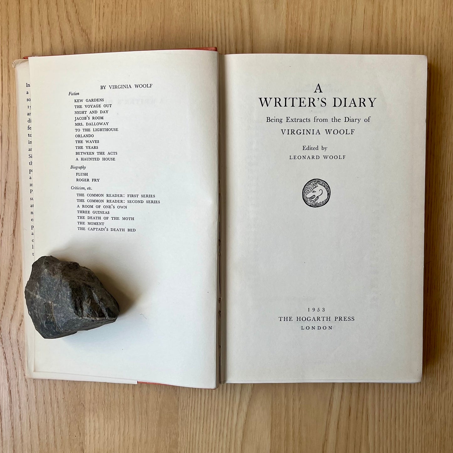 Woolf, Virginia. A Writer's Diary. Edited by Leonard Woolf. The Hogarth Press, 1953. UK First edition.